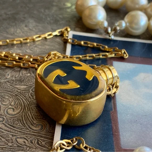 Rare Vintage GUCCI Perfume GG Pendant NECKLACE Statement Designer Jewelry
